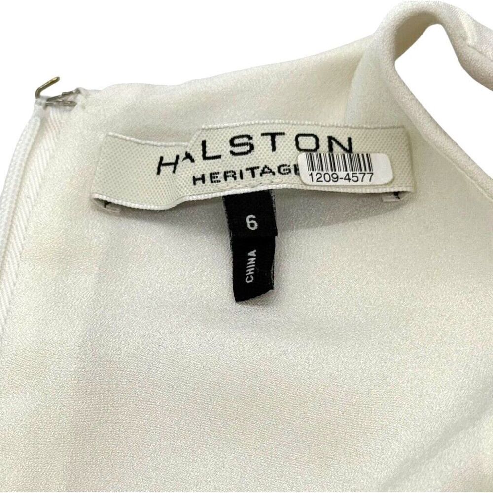 Halston Heritage Ivory Twist Flounce Hem Dress Sleeveless Size 6 Wedding Evening - Picture 13 of 16